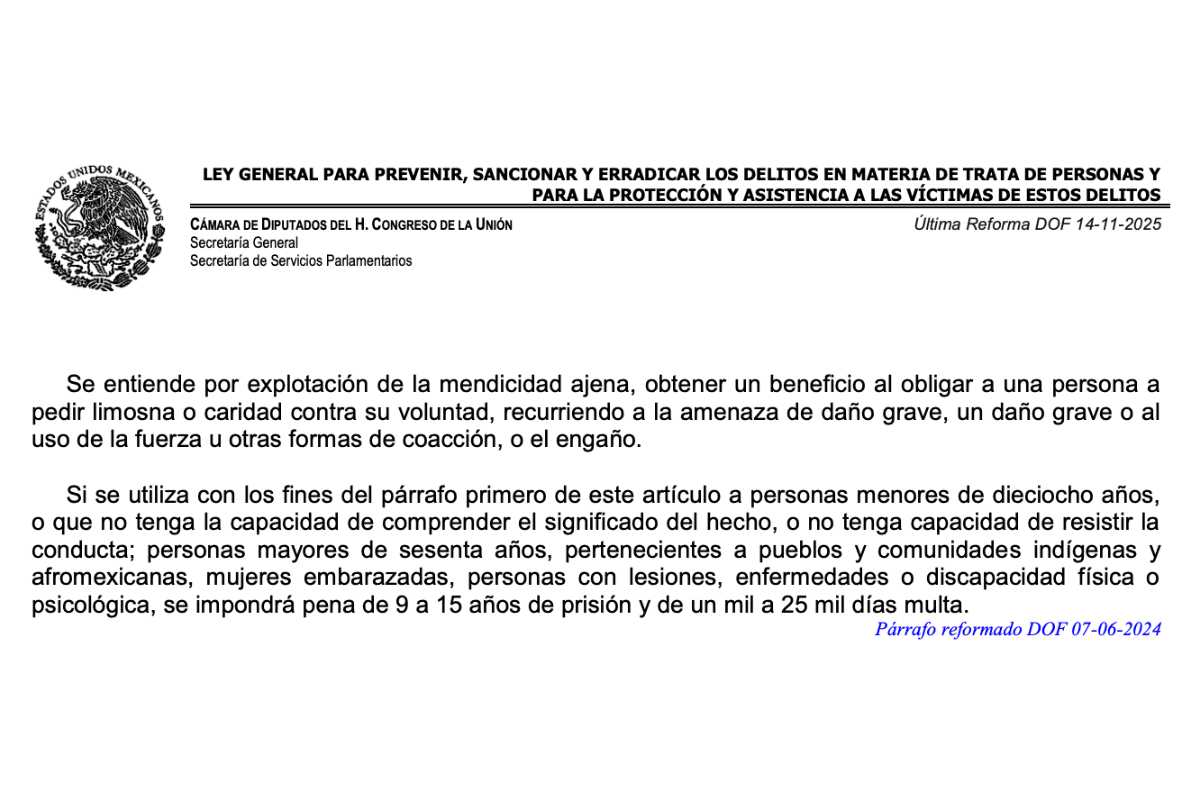 Cuando una persona es obligada a pedir dinero para beneficio económico de alguien más es mendicidad forzada. Un especialista nos explica qué es este delito, vinculado con la trata de personas.