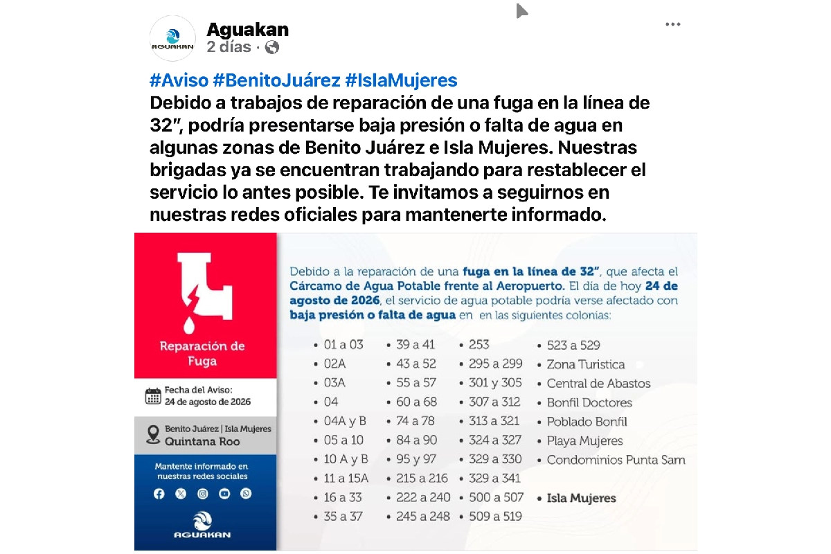 La empresa emitió un post en Facebook como respuesta a la manifestación de habitantes de Cancún.