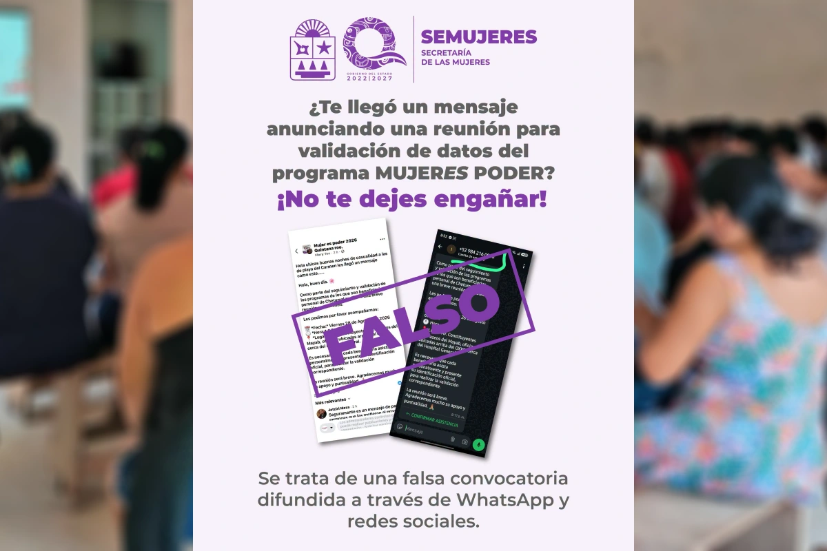 En redes sociales fue difundido el mensaje y Semujeres pidió a las beneficiarias solo atender los llamados de las autoridades. Foto: Semujeres.