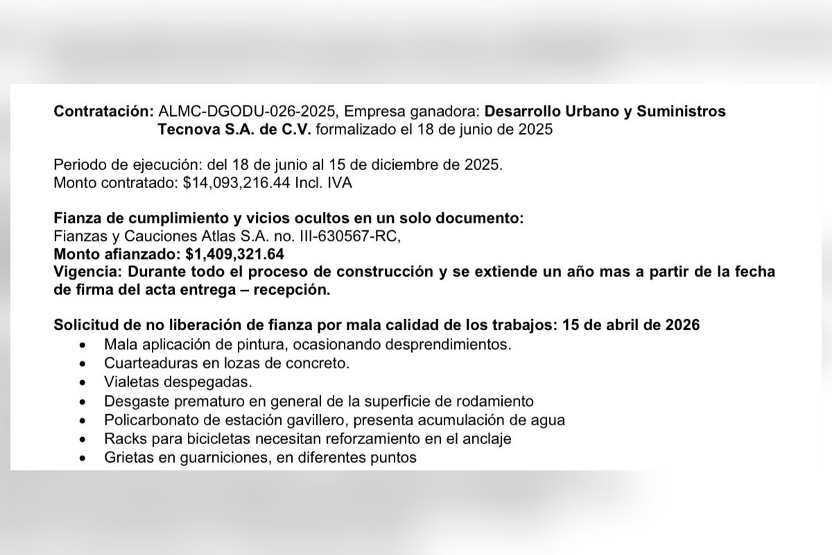 Empresa finge competencia y cobra 14 mdp por rehabilitar ciclopista en CDMX; 4 meses después se cuarteó y despintó