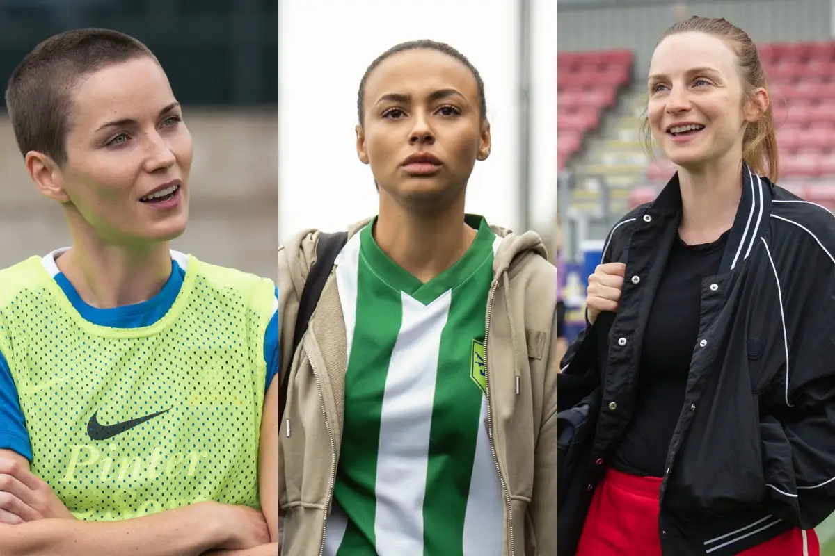 Jude Mack, Abbie Hern y Faye Marsay interpretan a jugadoras del Richmond femenil en "Ted Lasso" Temporada 4.