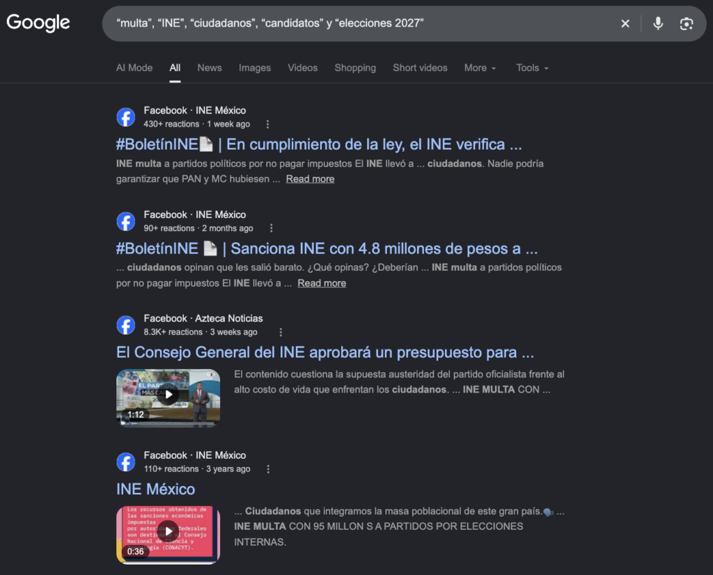 Captura de pantalla de la búsqueda avanzada en Google.