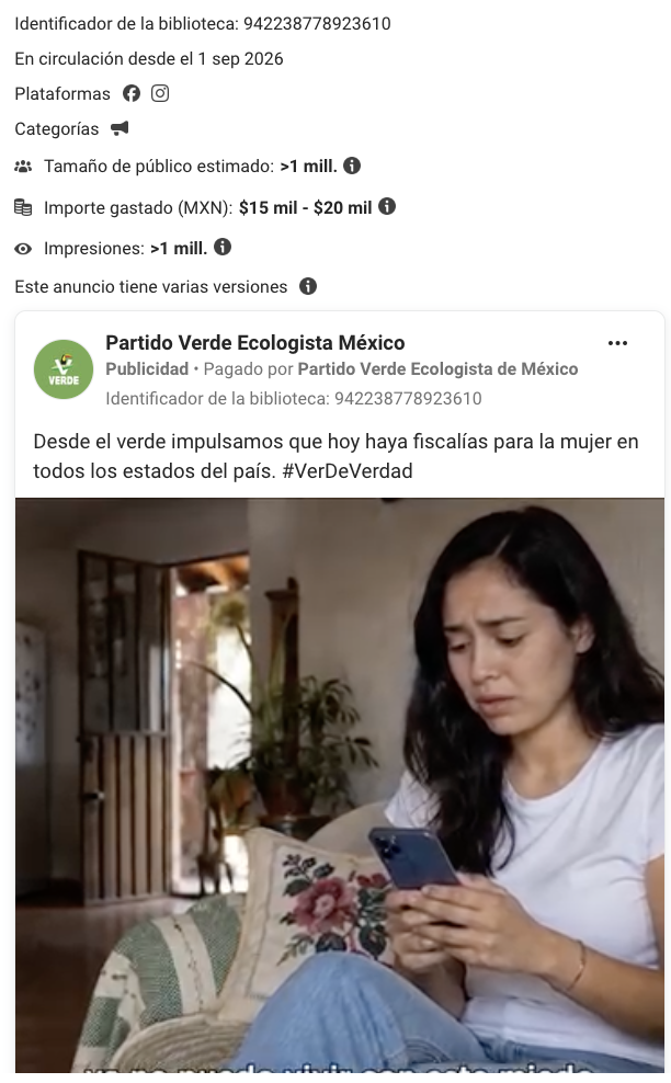 Captura de pantalla del Informe de la biblioteca de anuncios de Meta.