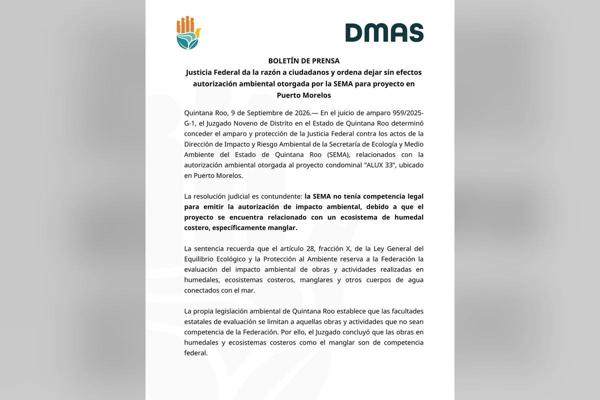 Un juez de distrito ordenó a SEMA no autorizar licencias en donde solo la Federación tiene competencia. Foto: DMAS.