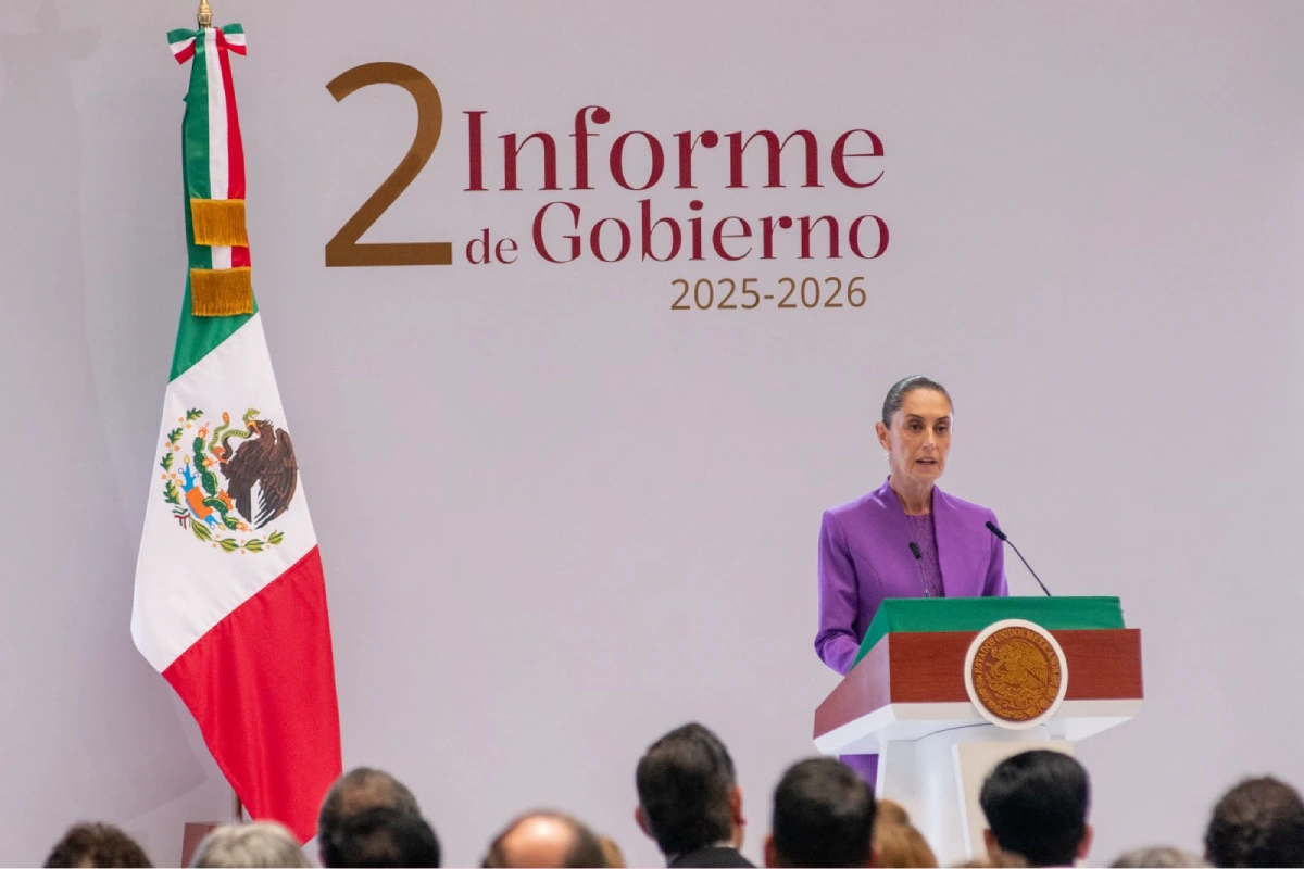 La presidenta Claudia Sheinbaum durante su segundo informe de gobierno.