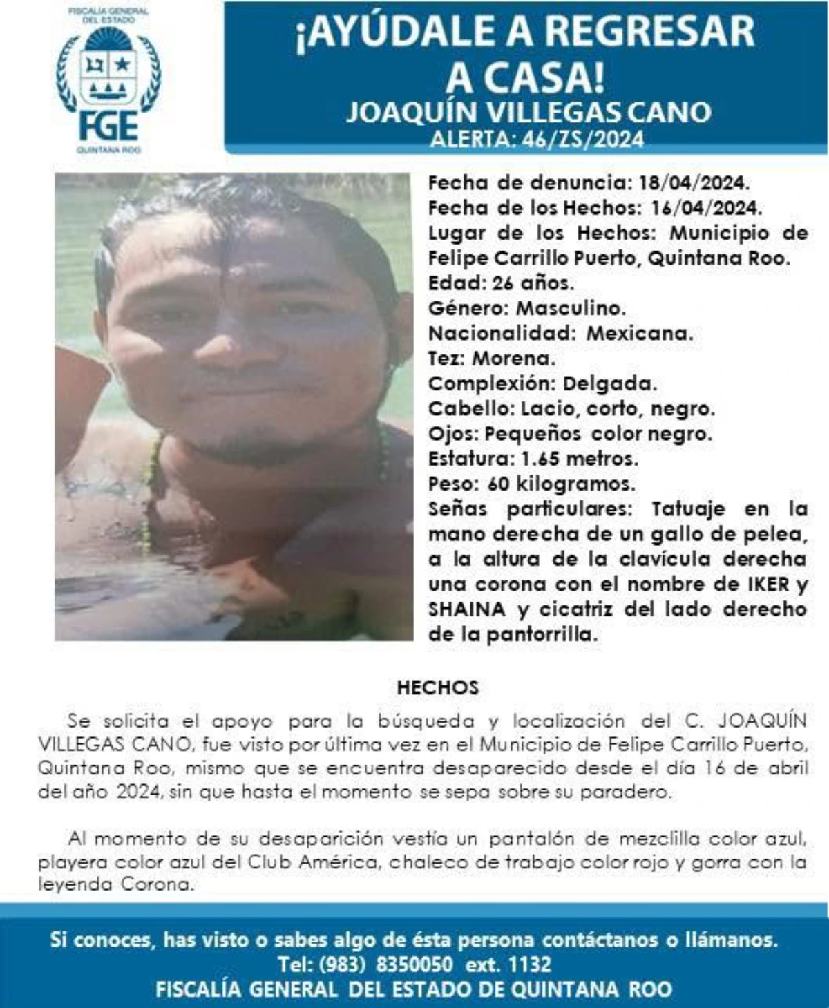 La ficha de búsqueda de Joaquín Villegas Cano.