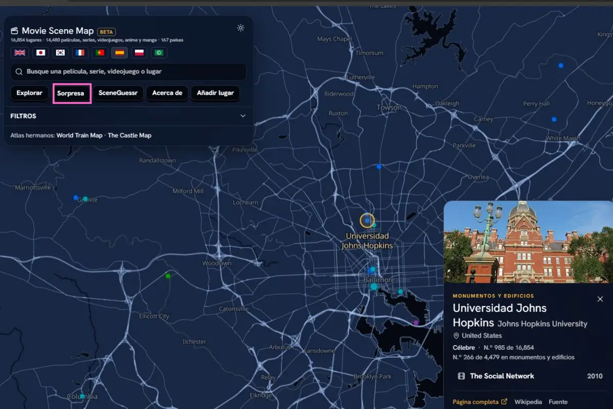 mapa donde se grabo pelicula
