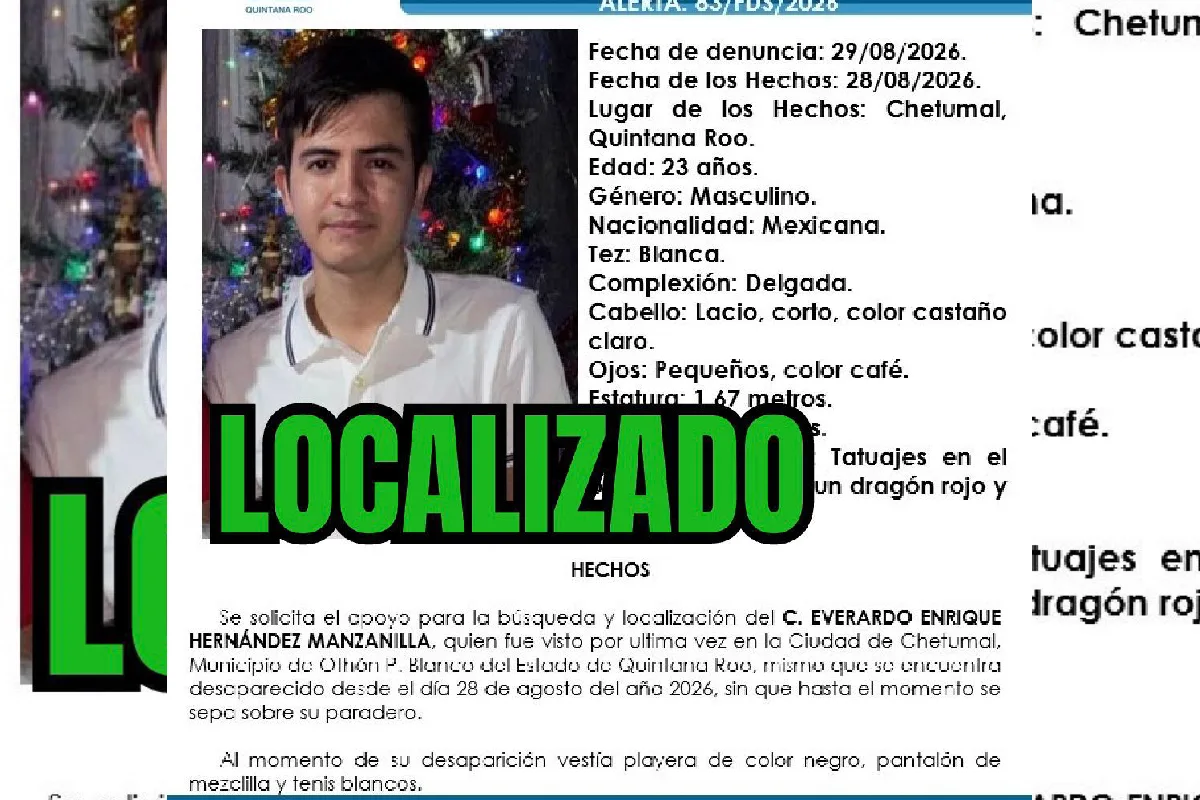 El tercero de tres amigos privados de su libertad el sábado, fue localizado hace unas horas en un camino vecinal de Chetumal. Los tres están a. salvo. Foto: FGE QRoo.