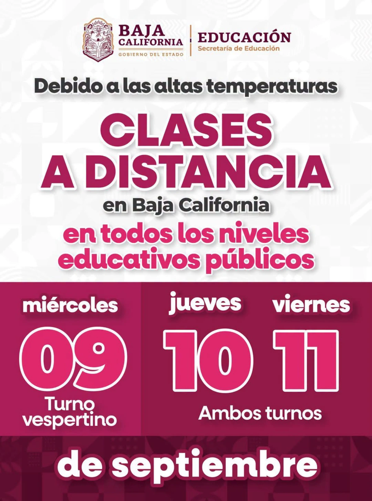 El anuncio oficial del gobierno de Baja California sobre las clases presenciales.